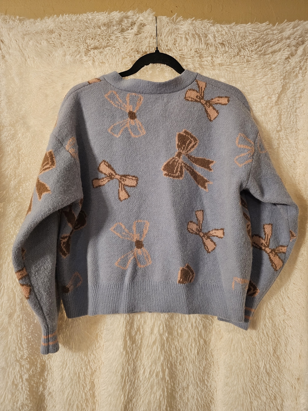 Celebrity Pink Light Blue Bow-Print V-Neck Cardigan - Picture 2 of 4